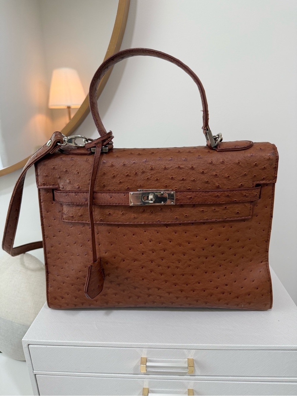 Brown Ostrich-Textured Women's Bag